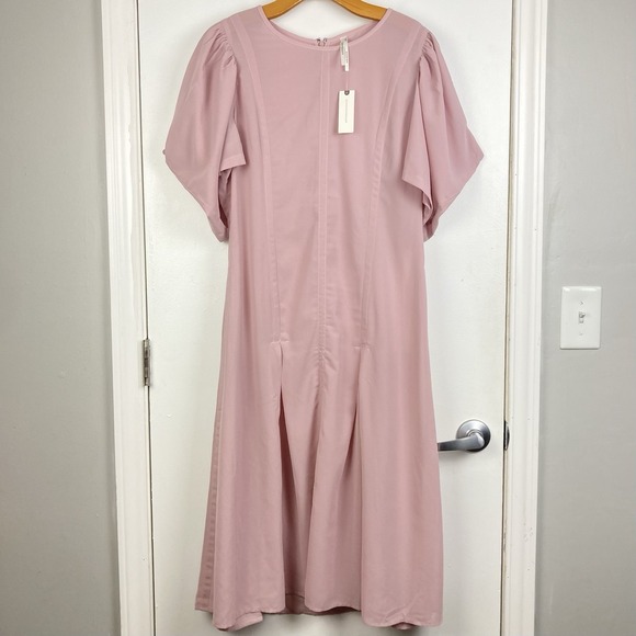 Anthropologie NWT Modern Sheer Midi Dress Violet Ice Pastel Pink Unlined sz 14 - Picture 2 of 11